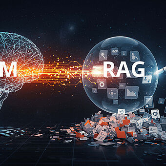 Visual comparison between LLMs and RAG — how AI with external data retrieval enhances accuracy and context in content generation.